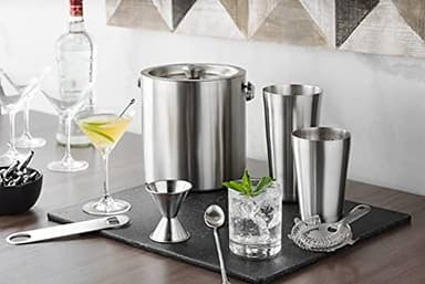 FineDine Double-Wall Stainless Steel Insulated Ice Bucket with Lid & Ice Tong [3 Liter] Included Strainer Keeps Ice Cold & Dry, Carry Leather Handle, Home Bar, Chilling Beer, Champagne, Wine Bottle - Image 3