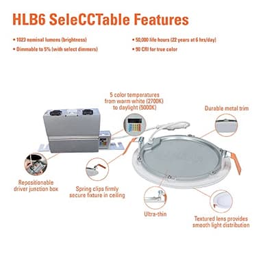 HALO HLB Recessed Lighting 6 Inch LED Thin Canless, Dimmable w/Selectable Color Temperatures, 6-Pack -HLB6099FS1EMWR-6PK - Image 3