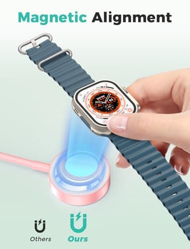 USB C for Watch Charger USB Magnetic Fast Charging Cable Portable Wireless Charging Compatible with Watch Series 10/9/8/7/6/5/4/3/2 Ultra 2/SE-Pink - Image 3