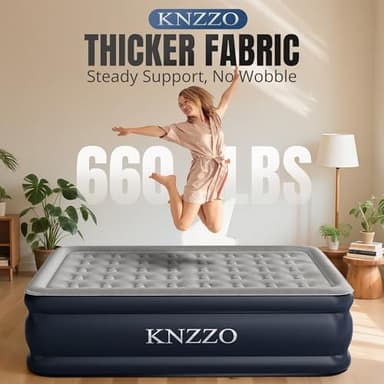 KNZZO Queen Air Mattress with Built-in Pump, 18" Top Inflatable Mattress with Waterproof Flocking Fabric, Three-Minute Quick-Inflatable Bed. Portable Blow Up Mattress for Home, Outdoor and Guests - Image 2