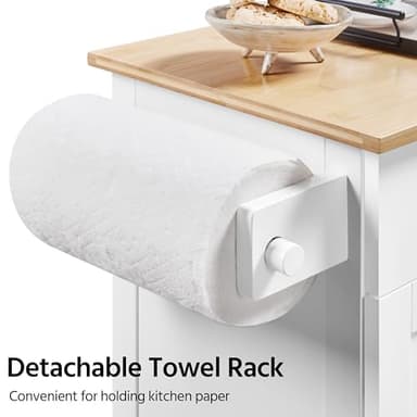 Yaheetech Kitchen Cart with Bamboo Tabletop, 32" Width Rolling Kitchen Island with Drawer and Adjustable Shelf, Storage Cabinet with Spice Rack Towel Bar for Dining Room Kitchen Living Room, White - Image 4