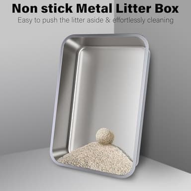 Holintan Stainless Steel Litter Box 2 Pack, 23.6" X 15.7" X 6" Steel Litter Box XL No Smell, Extra Large Metal Litterbox for Big Cat, Multiple Cats, Non Stick, Easy Cleaning - Image 4