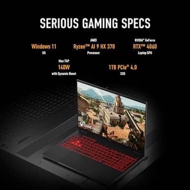 ASUS TUF Gaming A16 (2024) Copilot+ PC Gaming Laptop, 16” 16:10 165Hz Display, AMD Ryzen AI 9 HX 370, NVIDIA® GeForce RTX 4060, 32GB LPDDR5X, 1TB PCIe Gen 4.0 SSD, Wi-Fi 6E, Windows 11, FA608WV-AB96 - Image 2