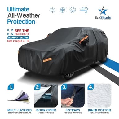 EzyShade 10-Layer SUV Car Cover Waterproof All Weather. See Vehicle Size-Chart for Accurate Fit. Outdoor Full Exterior Covers for Automobiles. Car Tarp Jeep Rav4 CRV. Black, Size S3 (See SizeChart) - Image 2