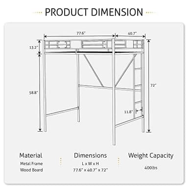 SHA CERLIN Loft Bed Twin Size with Ladder and Guardrail,Rustic Design,Metal Slats Support No Box Spring Needed Small Space Saving Furniture for Bedroom Dorm - Image 2