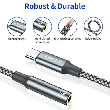 OneKer USB Type C to 3.5mm Headphone Jack Adapter, (2-Pack) USB C to Aux Female Audio Dongle Cable Cord Compatible with iPhone 16/15 Pro/15 Plus/15 Pro Max,iPad Pro,MacBook, Samsung Galaxy S24 S23 S22 - Image 4