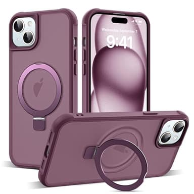 SKYLMW Compatible with iPhone 15 Plus Case with Invisible Magnetic O-Ring Stand Military-Grade Translucent Case for iPhone 15 Plus 6.7" [Compatible with Mag-Safe][Great Grip Feeling], Wine Red - Image 1