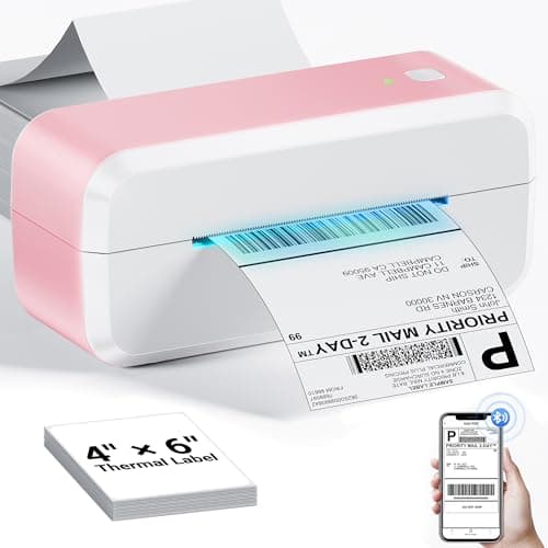 Bluetooth Shipping Label Printer, 4x6 Thermal Label Printer for Shipping Packages & Small Business, Compatible with IOS, Android, Windows and Mac, Widely Used for Ebay, Shopify, Amazon, Etsy (Pink) - Image 1