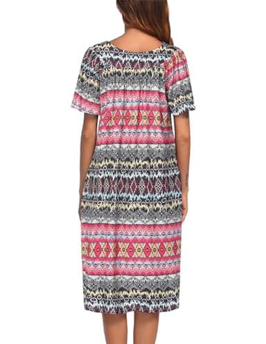 Ekouaer Women's House Dress with Pockets, Black Red Boho, Large - Image 5