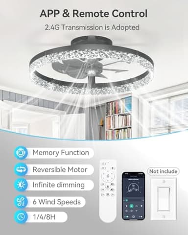 addlon Ceiling Fans with Lights and Remote, 20'' Low Profile Ceiling Fans, 3000-6000K Dimmable Modern Flush Mount LED Fan Light, Fandelier Ceiling Fan for Bedroom, Kitchen, Living Room, Black - Image 4