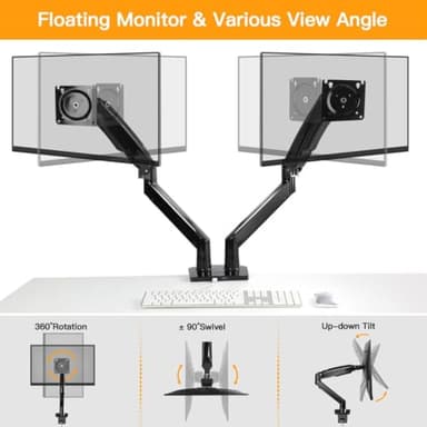 ErGear Dual Monitor Desk Mount up to 40 inches Screens, Max 26.4lbs Capacity Each, Heavy Duty Ultrawide Monitor Arm with USB Ports, Height Adjustable Monitor Stand, VESA 75x75mm or 100x100mm, Black - Image 4