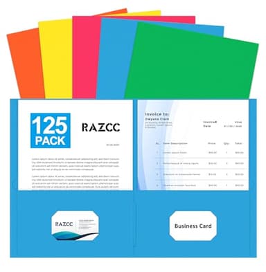 Two Pocket Folders, RAZCC 125 Pack File Folders with Pockets Fit Letter Size Paper, Thick Paper File Folder for School Office Business Home, Assorted 5 Colors - Image 1