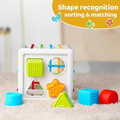LiKee Shape Sorter Toys for 1+ Years Old, 8pcs Montessori Baby Blocks, Sensory Toddler Learning Toy for Fine Motor Skills, Infant Developmental Toys Gift for Boys Girls Ages 18+ Months - Image 5