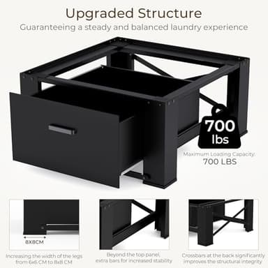 SKM 2 Pack Laundry Pedestals with Drawer - 28" Washer and Dryer Stand, Steel Washing Machine Raiser for Elevation, 14.3 Inches Height, Black - Image 7