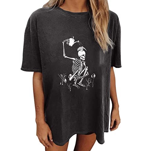 Wukreran Cute Graphic Tees for Teen Girls Womens Casual Y2K Tops Plus Size Tshirts Vintage Skull Graphic Tees Short Sleeve Blouse Trendy Loose Comfy Soft Shirts Vintage Graphic Tees - Image 1