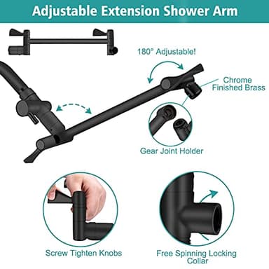 Shower Head, 8‘’ High Pressure Rainfall/Handheld Shower Combo with 11'' Extension Arm, 9 Settings, Anti-leak Shower Head with Holder, Height/Angle Adjustable, Chrome, Matte Black - Image 5