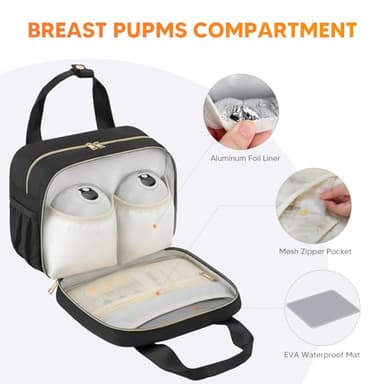 PIIOSER Breastmilk Cooler Bag with Ice Pack, Compatible with Wearable Breast Pumps & Accessories - Portable Pumps Carrying Case for Nursing & Working Moms, Black - Image 6