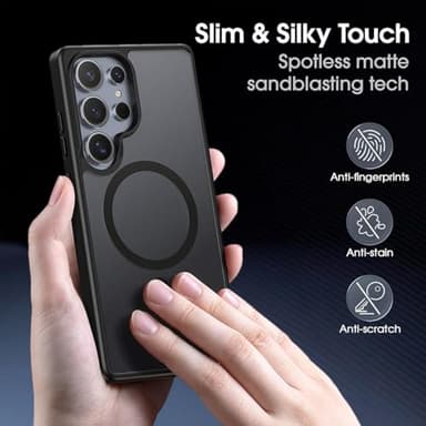 T Tersely [3 in 1 Magnetic Matte Case for Samsung Galaxy S25 Ultra 5G(6.9 inch), with 2 Pack Tempered Glass Screen Protector, Translucent Frosted Skin-Feel Case, Compatible with MagSafe, Black - Image 3