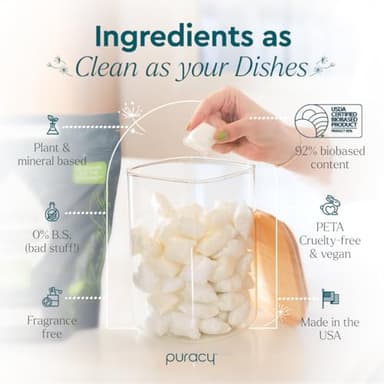 Puracy Dishwasher Pods, Natural Dishwasher Detergent, Free & Clear Dish tabs - Enzyme-Powered, Spot & Residue Free - TikTok Trend Items, Must Haves from TikTok Made Me Buy It (Free & Clear, 50 Count) - Image 4