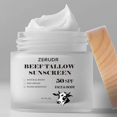 ZERUDR Beef Tallow Sunscreen: SPF 50 non toxic sunscreen, Tallow & Zinc Oxide Sunblock Non-Greasy Reef Safe formula 60g - Image 8