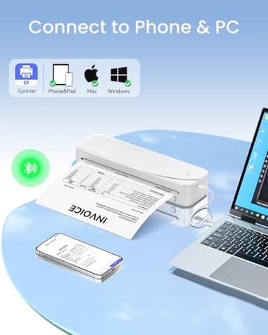 Portable Printers Wireless for Travel, Inkless Thermal Printer Support 8.5" X 11" US Letter & A4 Size, Mobile Bluetooth Printer Compatible with iOS, Android & Laptop for Home Office Car (White) - Image 5