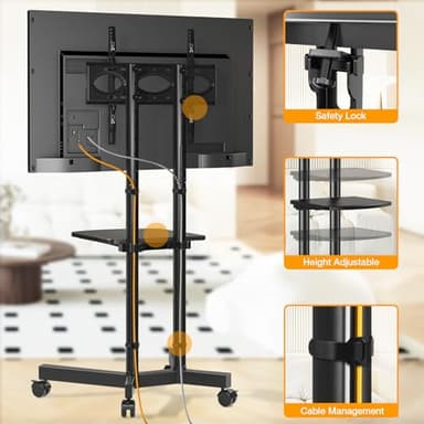 Mobile TV Stand with Upgraded Wheels for 32-75 Inch TVs up to 88 lbs, Height Adjustable Rolling TV Stand with Laptop Shelf, Mobile TV Cart with Heavy Duty Structure for Living Room, Patio, Office - Image 5