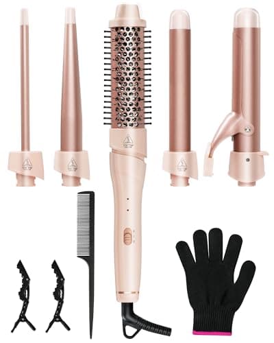 ANIEKIN 5 in 1 Curling Iron Set, Fast Heat Up Curling Wand from 3/8 to 1 1/4 Inch and a Thermal Brush Come with, Dual Voltage Hair Curler for Women All Hair Types and Travel Use, Gifts for Women,Pink - Image 1