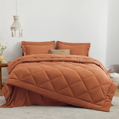 Love's cabin Twin XL Comforter Set Terracotta, 5 Pieces Twin XL Bed in a Bag, All Season Bedding Sets with 1 Comforter, 1 Flat Sheet, 1 Fitted Sheet, 1 Pillowcase and 1 Pillow Sham - Image 2