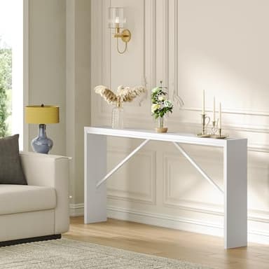 MAHANCRIS Console Table, 62.2" Long Sofa Table Behind Couch, Narrow Entryway Table, Farmhouse Dining Table with Angled Metal Frame, Industrial Console Table for Entryway, White CTWT15801 - Image 5