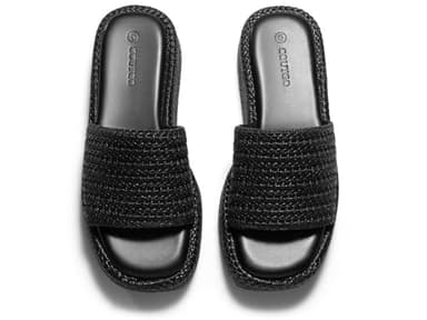 Coutgo Womens Platform Sandals Raffia Espadrilles Slip on Open Toe Cute Boho Summer Beach Slide Sandals, Black Raffia, Size 9 - Image 5