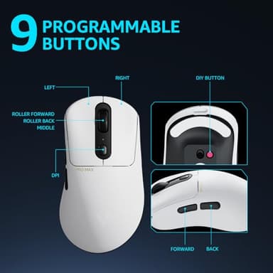 Rapoo VT3PRO MAX Wireless Gaming Mouse, 59g Superlight, 8KHz Polling, PAW 3950 Ultimate Optical Sensor, 30K Independent X/Y DPI, 1+8 Programmable Buttons, 200H Battery Life, Classic Shape, PC, White - Image 9