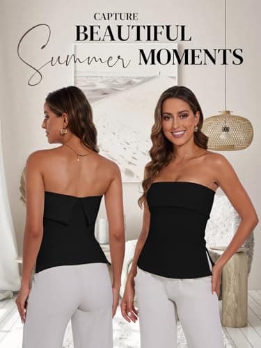 Strapless Tube Tops for Women Backless Going Out Bandeau Top Sexy Trendy Off Shoulder Side Split Summer Bustier Tops Black - Image 4
