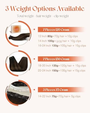 Sunny Hair Clip in Hair Extensions Straight Human Hair Clip in Extensions Remy Clip in Hair Extensions Real Human Hair Extensions Clip ins Dark Brown Ombre Medium Brown Balayage 22inch - Image 9