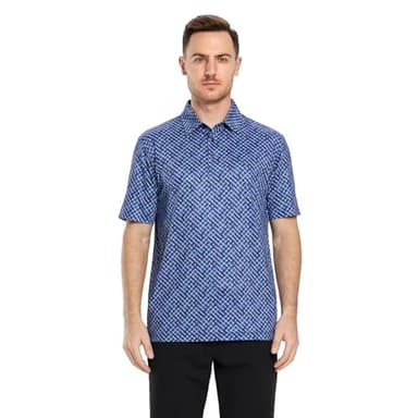 Golf Shirts for Men Dry Fit Short Sleeve Print Performance Moisture Wicking Polo Shirt Royal Blue Square - Image 2
