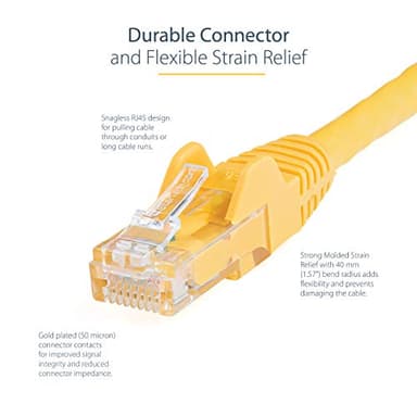 StarTech.com 7ft CAT6 Ethernet Cable - Yellow CAT 6 Gigabit Ethernet Wire -650MHz 100W PoE RJ45 UTP Network/Patch Cord Snagless w/Strain Relief Fluke Tested/Wiring is UL Certified/TIA (N6PATCH7YL) - Image 3