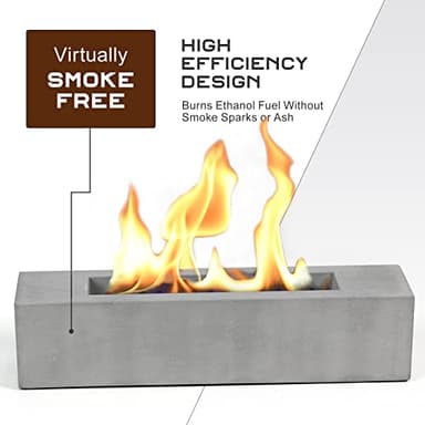Poofzy Table Top Firepit, Indoor Fire Pit Tabletop Concrete, Portable Ethanol Tabletop Fireplace Outdoor for Patio Home Decor Housewarming 14.9x3.3x3.3 in (Gray) - Image 5