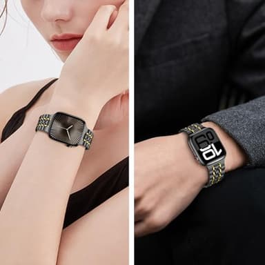 Tasikar Band Compatible with Apple Watch Band 42mm(Series 11/10) 41mm 40mm 38mm Men Women Strap Stainless Steel Metal Bracelet Compatible with iWatch SE Series 11 10 9 8 7 6 5 4 3 2 1, Black-Gold - Image 7