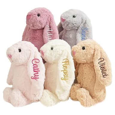 Custom Bunny Stuffed Animal With Child's Name Embroidered Plush Bunny Handmade Personalized Easter Bunny Gift For Baby Kids Girls Boys - Image 1