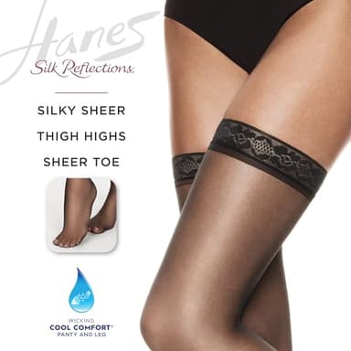 Hanes Silk Reflections Sheer Toe, Silky Sheer Finish Thigh Highs, Little Color, Size AB (Pack of 1) - Image 4
