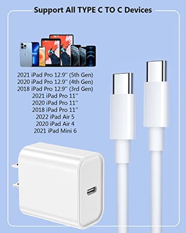 10FT Fast iPad Charger, iPad Pro Charger Cord [2Pack] 10FT USBC to USB C Cable iPad Cord 20W USB C Charger iPad Charging Block for iPad 10,iPad Mini 6,iPad Air 5/4,iPad Pro 12.9/11 inch 2020/2021/2022 - Image 7