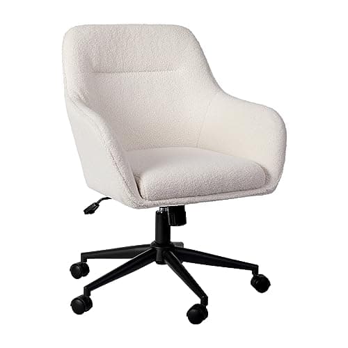 Martha Stewart Rayna Swivel Task Chair with Flared Arms for Home Office in White Boucle with Oil Rubbed Bronze Frame - Image 1