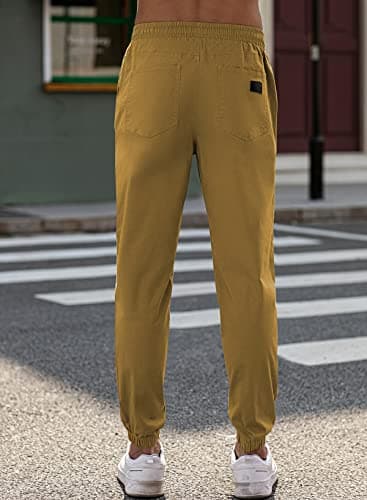 JMIERR Mens Casual Joggers Pants - Cotton Drawstring Chino Cargo Pants Hiking Outdoor Twill Track Jogging Sweatpants Travel Essentials Pants with Pockets for Men, XL, D Khaki - Image 8