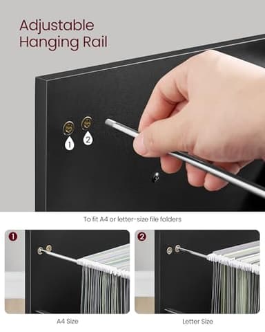 VASAGLE File Cabinet, 3 Drawers Filing Cabinet for Home Office, with Wheels, for A4, Letter Sized Documents, Hanging File Folders, Ink Black UOFC065B16 - Image 5