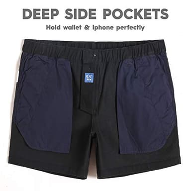 maamgic Men's Classic-fit 5.5" Cotton Casual Shorts Elastic Waistband with Multi-Pocket Daily Wear Walking Summer Outfit Black 38 - Image 3