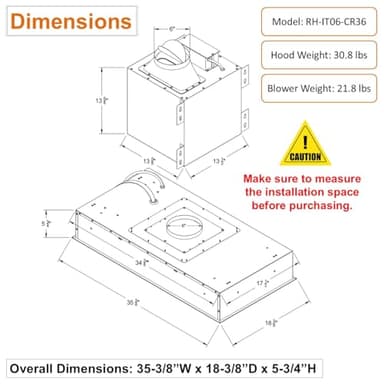 Awoco 36”W Flush Ceiling Mount Split Insert Range Hood, Stainless Steel 4 Speeds 800 CFM, 6” Round Vent LED Lights Remote Control (36"W 19"D 6" Vent) - Image 3