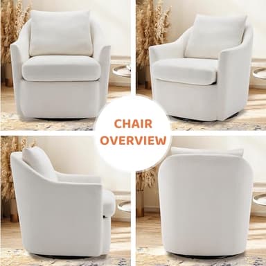 COLAMY Swivel Accent Chair Set of 2, Armchair Round Barral Chair, 360° Swivel Living Room Side Chair Upholstered Soft Cushion for Nursery/Bedroom - Beige - Image 8