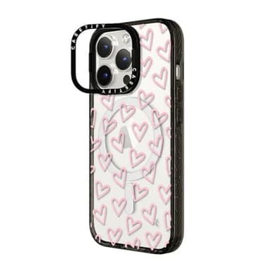 CASETiFY Impact Ring Stand Case for iPhone 15 Pro Max [3X Military Grade Drop Tested / 6.6ft Drop Protection/Compatible with Magsafe] - Pattern Prints - Hearts/Light Pink Thin- Clear Black - Image 6