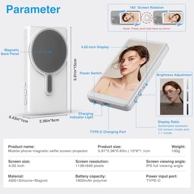 NoteBuddy Selfie Monitor Screen Phone- Magnetic Phone Vlog Back Camera Selfie Monitor - 1080P Display can Wirelessly Connect to Mobile Phones - Selfie Screen Compatible with iPhone & Android (White) - Image 7