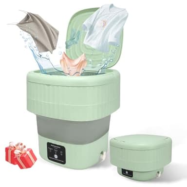Mini Portable Washing Machine, 9L, 3 Modes, Blue Light Disinfection, Ideal for Underwear, Socks, Baby Clothes. Foldable for Space-Saving, Perfect for Apartments, Hotels, Camping & Travel (Green) - Image 1