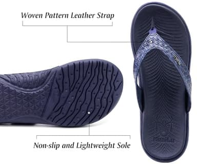 KuaiLu Flip Flops for Women Ladies Yoga Mat Comfortable Sport Walking Thong Sandal With Plantar Fasciitis Arch Support Slip-on Slides Indoor Outdoor For Summer Size 9 Dark Blue - Image 4